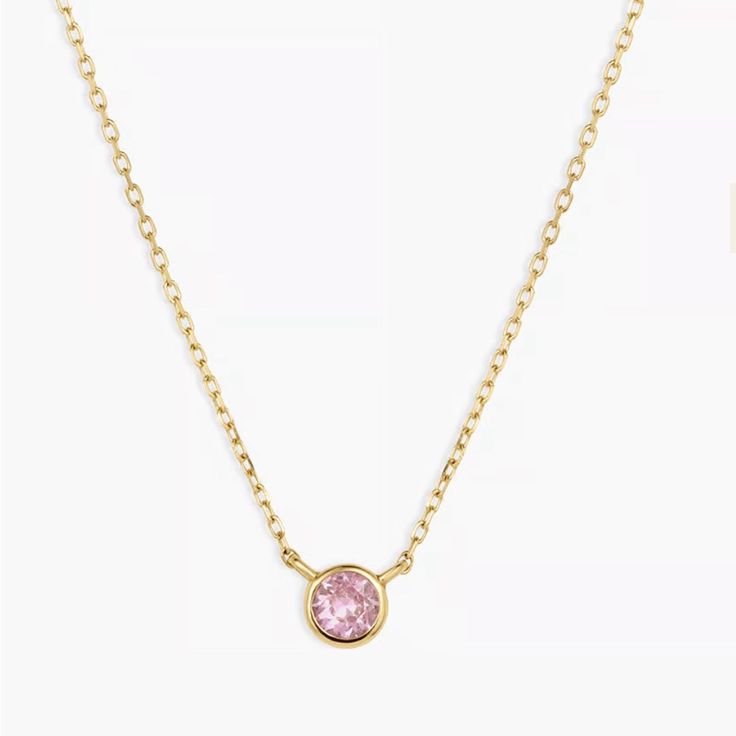 This Beautiful Pink Sapphire Necklace Features A Bezel Set Genuine Gemstone On A Dainty Solid Gold Chain That's Perfect For Layering With Other Gold Necklaces. Excellent Condition, I’m Just More Of A Silver Girly So Downsizing My Closet! Delicate Round Pink Necklace, Pink Delicate Round Necklace, Formal Pink Jewelry With Adjustable Chain, Elegant Pink Gold Jewelry With Bezel Setting, Elegant Pink Round Pendant Necklace, Elegant Pink Birthstone Necklace, Pink Clavicle Chain Necklace In Fine Jewelry Style, Rose Gold Pink Sapphire Gemstone Necklaces, Rose Gold Pink Sapphire Gemstone Necklace