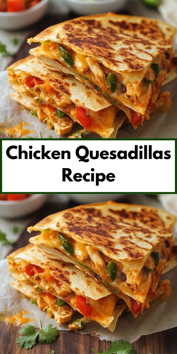 chicken quesadillas are stacked on top of each other and ready to be eaten