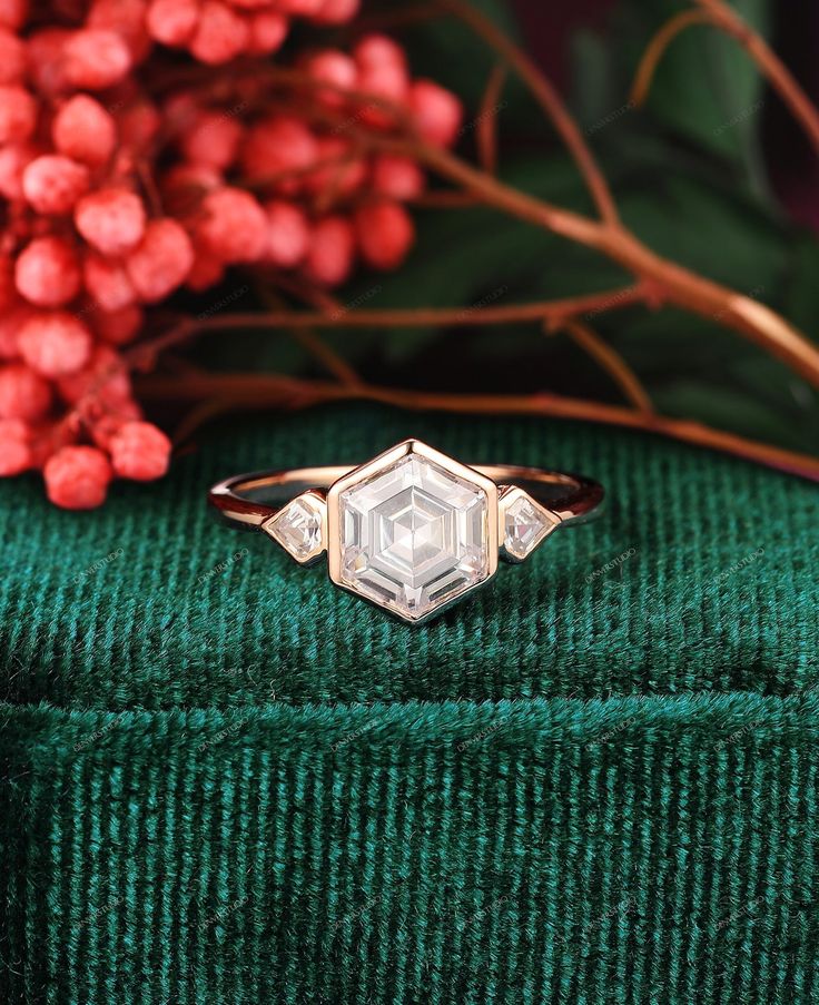 3 Stone Moissanite Engagement Rings Gift for Girl 14k Gold - Etsy Geometric Engagement Ring, Hexagon Engagement Ring, Original Engagement Rings, Moissanite Engagement Rings, Emerald Cut Engagement, Moissanite Wedding Ring, Hexagon Diamond, Moissanite Wedding Rings, Ring Art Deco