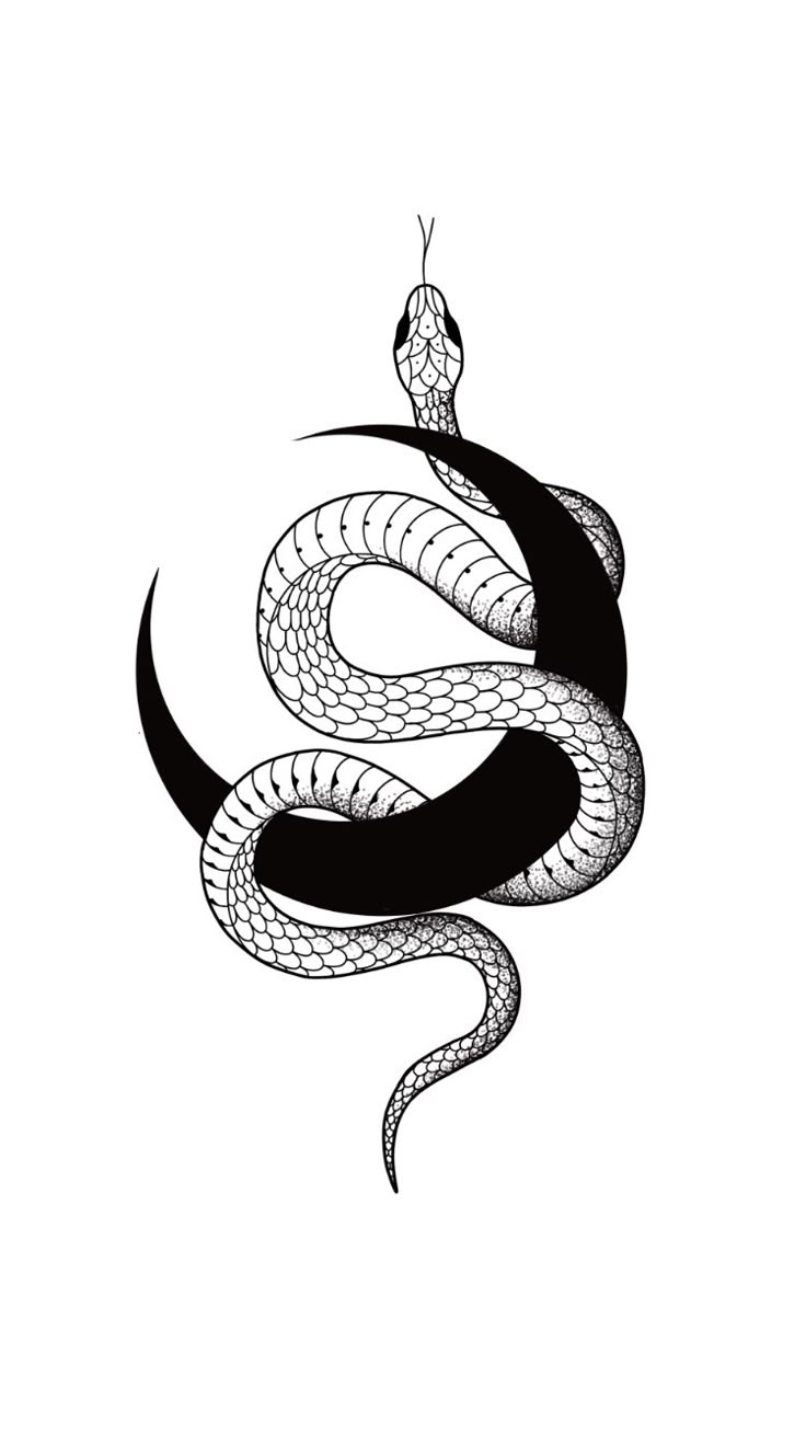 a black and white drawing of a snake