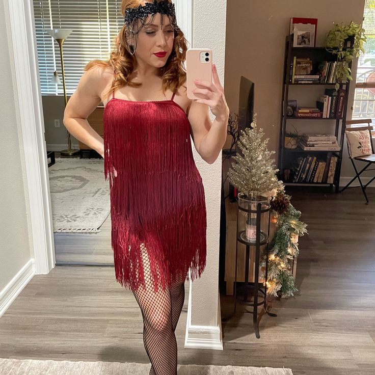 Fashion Nova Deep Red (Maroon) Fringe Dress! Worn Only Once For A Gatsby Party And Basically Brand New! The Straps Are Fully Adjustable, The Dress Is Stretchy, And There Is A Zipper On The Back That Goes All The Way Down To The Lower Back Gatsby Party, Fashion Nova Dress, Fringe Dress, Fashion Nova Dresses, Red Maroon, Way Down, Lower Back, Gatsby, Deep Red