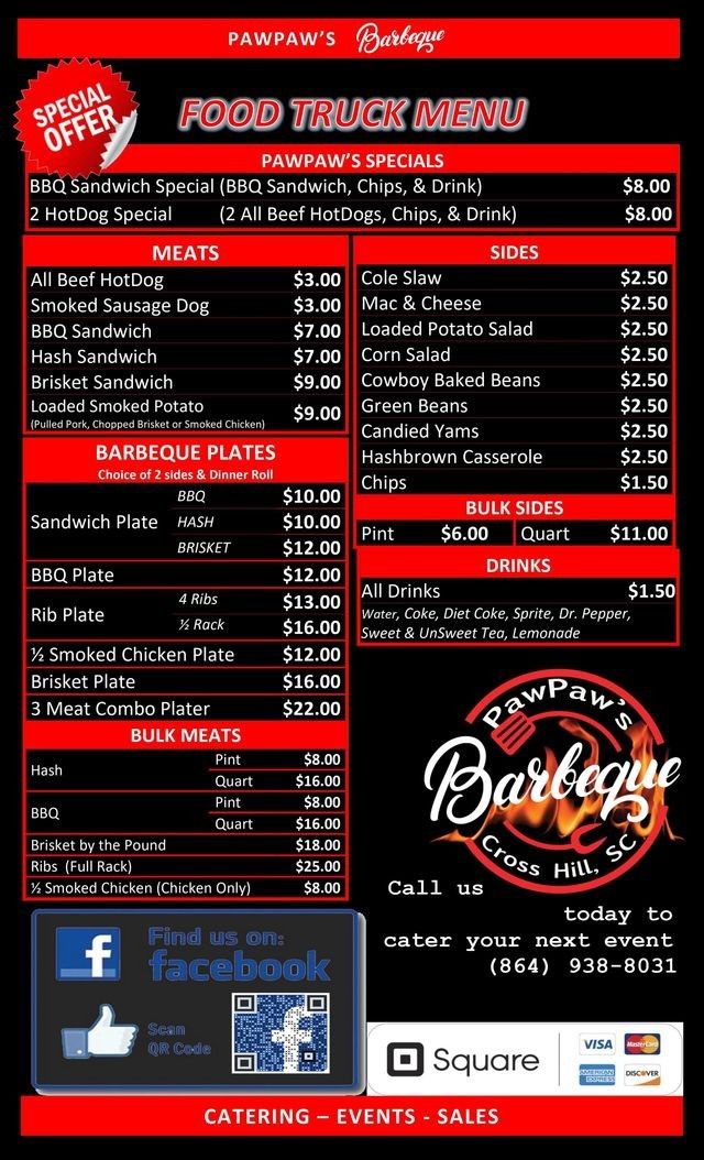 a menu for a food truck restaurant