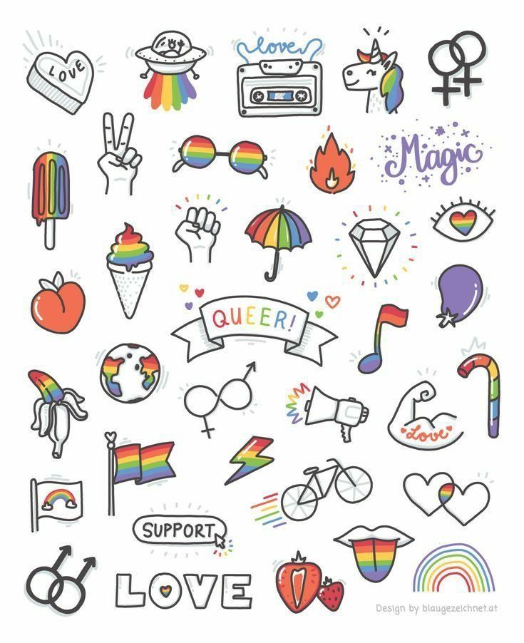 an assortment of colorful stickers on a white background with the words, love, and symbols