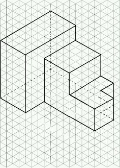 a drawing of three cubes and one is drawn on a grid paper with lines