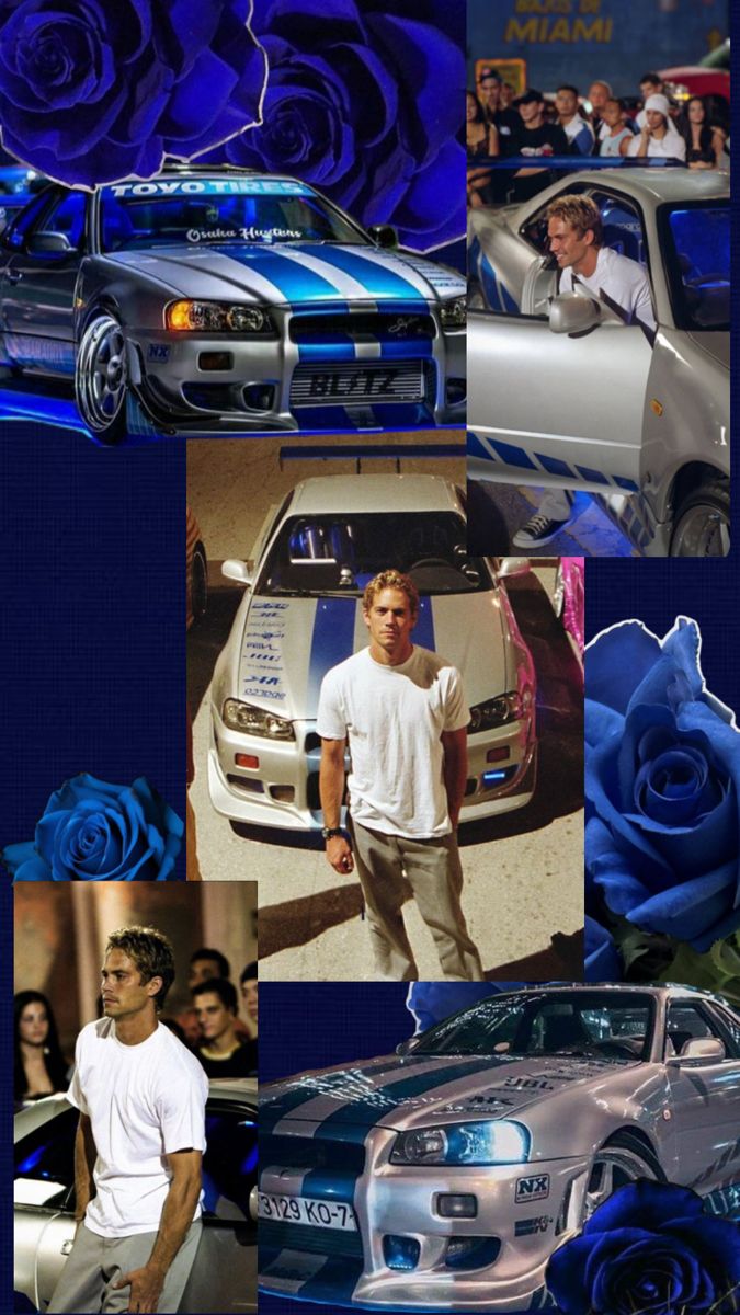 a collage of photos with blue roses and cars