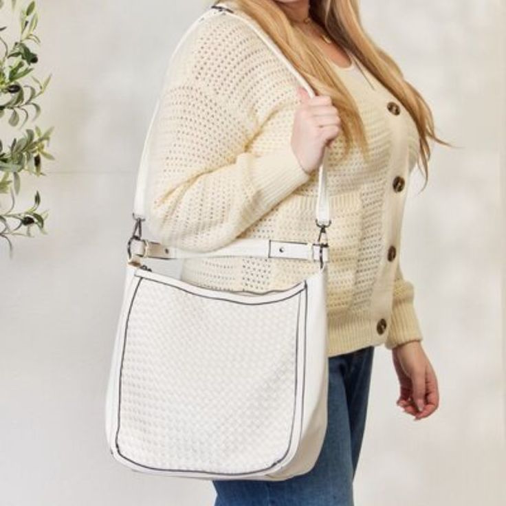 This Handbag Exudes Elegance And Durability. The Intricate Weaving Detail Showcases Fine Craftsmanship While Adding A Touch Of Texture And Uniqueness To Your Ensemble. With Its Versatile Size And Functional Crossbody Strap, This Handbag Effortlessly Combines Style And Practicality, Making It A Versatile Accessory For Everyday Use Or Special Occasions. Material: Vegan Leather Features: Advanced Vegan Leather, 100% Handmade Woven Pattern With Stitching Detail, And Long Adjustable And Detachable Strap Bag Size: Large Made In: Imported Imported Size: 11.5"* 5.5"* 17.5" White Satchel With Braided Handles For Everyday Use, Versatile White Satchel With Large Capacity, White Satchel For Everyday Use, White Hobo Bag With Double Handle For Daily Use, White Satchel With Braided Handles For Travel, White Hobo Bag With Double Handle, White Rectangular Hobo Bag For Daily Use, White Hobo Bag With Adjustable Strap For Daily Use, White Large Capacity Crossbody Hobo Bag