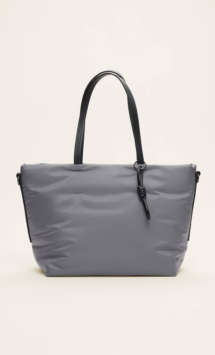 Basic fabric tote bag - Women's fashion | Stradivarius United States Casual Top Handle Canvas Bag For On-the-go, On-the-go Tote Shoulder Bag With Top Carry Handle, Trendy Gray Double Handle Bag, Trendy Gray Tote Bag, Chic Canvas Bag With Rolled Handles, Chic Canvas Bags With Rolled Handles, Rectangular Nylon Shopping Bag, Casual Weekender Tote Bag, Chic Travel Bag With Adjustable Strap And Double Handle