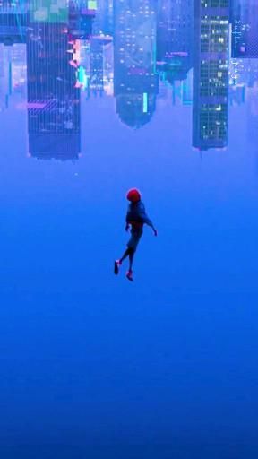 a person floating in the air above a city