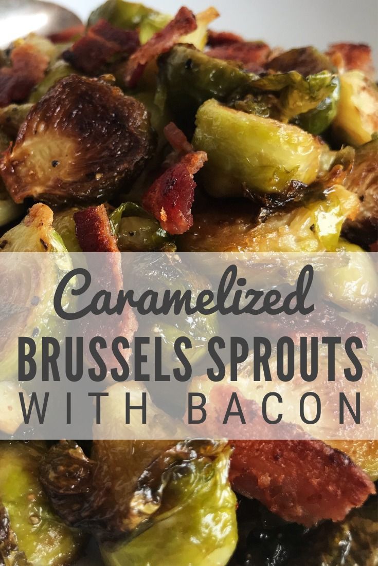 brussel sprouts with bacon in a white bowl