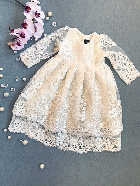 Hemera two-layered lace dress, christening gown, ivory christening gown, flower girl dress, communion girl's dress, infant baptism gown Outfit For Wedding, Blessing Gown, Girls Baptism Dress, Flower Girl Gown, Blessing Dress, Beautiful Lace Dresses, Baptism Gown, Skirt Looks