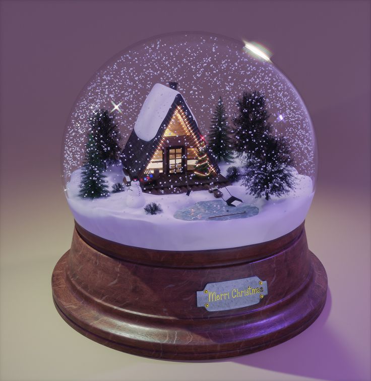 a snow globe with a house in the middle and christmas lights on it's roof