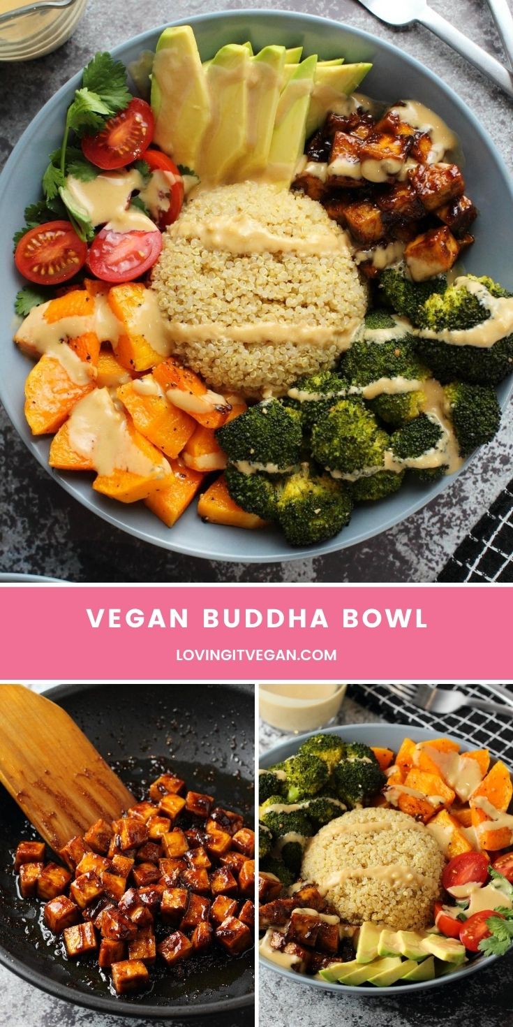 vegan buddha bowl with broccoli, carrots and cauliflower