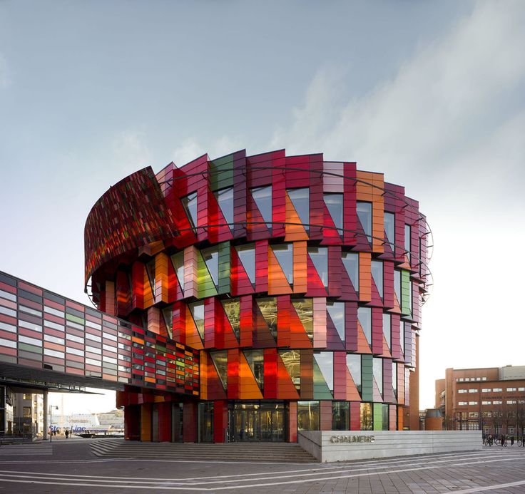 the colorful building has many windows on it