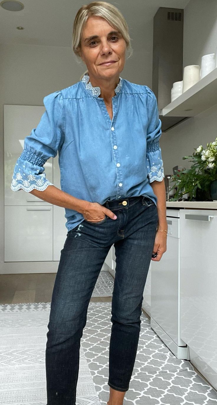 WYSE London—Frankie shirt Wyse London, Oversized Denim Button-up Tops, Frankie B Jeans, Oversized Button-up Blouse With Concealed Placket, Oversized Cotton Denim Button-up Top, Oversized Blue Button-up Blouse, London, How To Wear