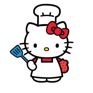 the hello kitty chef is holding a spatula