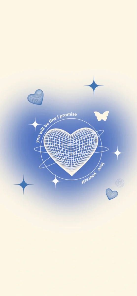 a blue and white heart with stars in the background, on a light blue background