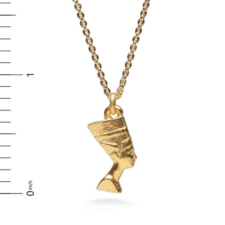 Bring a touch of history and glamour with this beautiful Nefertiti Pendant with an bright gold finish. Its intricate design highlights the elegant features of the ancient Egyptian queen while adding a timeless look to your wardrobe. Materials: pewter with gold finish Chain Length: 18" Made in USA This jewelry was created in commemoration of the 100th anniversary of the discovery of the painted bust of Queen Nefertiti. Queen Nefertiti played an unusually prominent role beside her husband, king Am Ancient Style Yellow Gold Brass Jewelry, Gold Ankh Shaped Metal Jewelry, Gold Ankh Metal Jewelry, Adjustable Etched Gold Jewelry, Etched Gold Metal Jewelry, Ceremonial Etched Gold Jewelry, Gold Vintage Jewelry For Formal Occasions, Ancient Etched Gold Jewelry, Gold Ancient Style Engraved Necklace