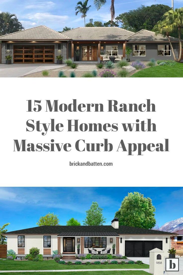 the modern ranch style homes with massive curb appeal are featured in this postcard design