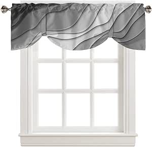 an open window with a curtain and valance