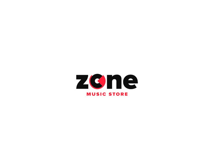 the logo for zone music store is shown in red and black on a white background