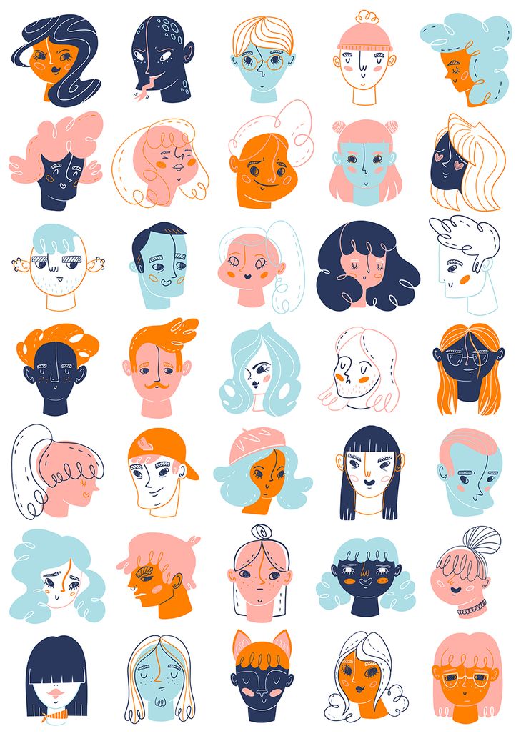 an illustration of many different types of women's faces and hair styles in various colors