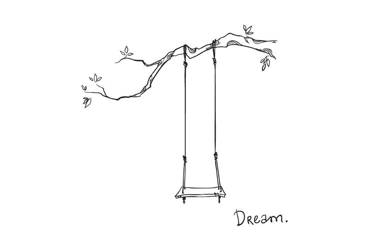 a drawing of a swing hanging from a tree branch with the word dream written on it