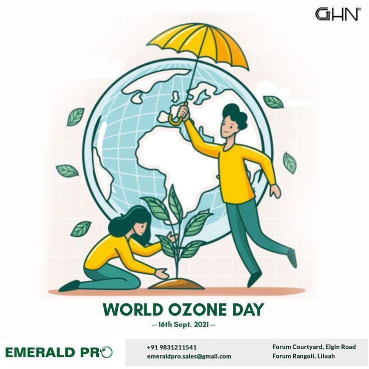 an advertisement for the world ozone day with two people holding an umbrella over a plant