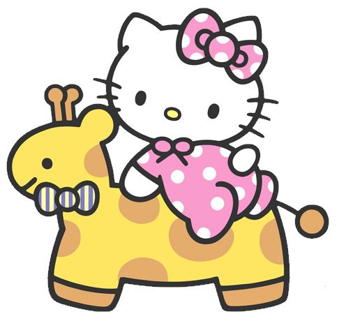 a hello kitty sitting on top of a giraffe with a bow in her hair