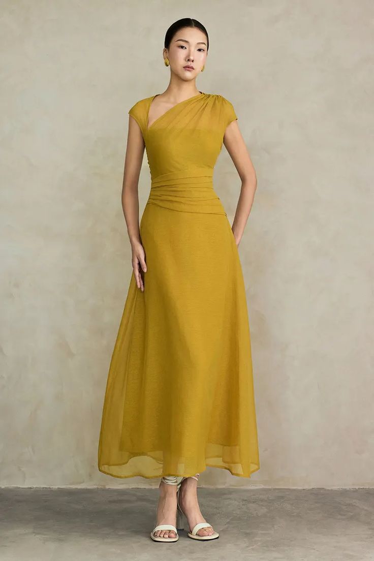 Mean Blvd, Elegant Dresses Classy, Ankle Length Dress, Layered Skirt, Mode Vintage, Classy Dress, Chic Dress, Yellow Dress, Guest Dresses