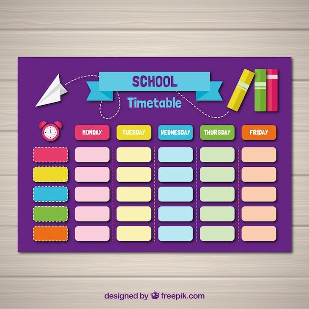 a school timetable with colorful stickers on it