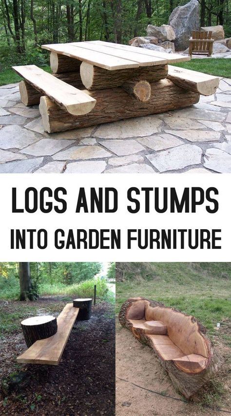 logs and stumps into garden furniture