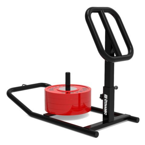 an exercise machine with a red object on the top and black handlebars attached to it