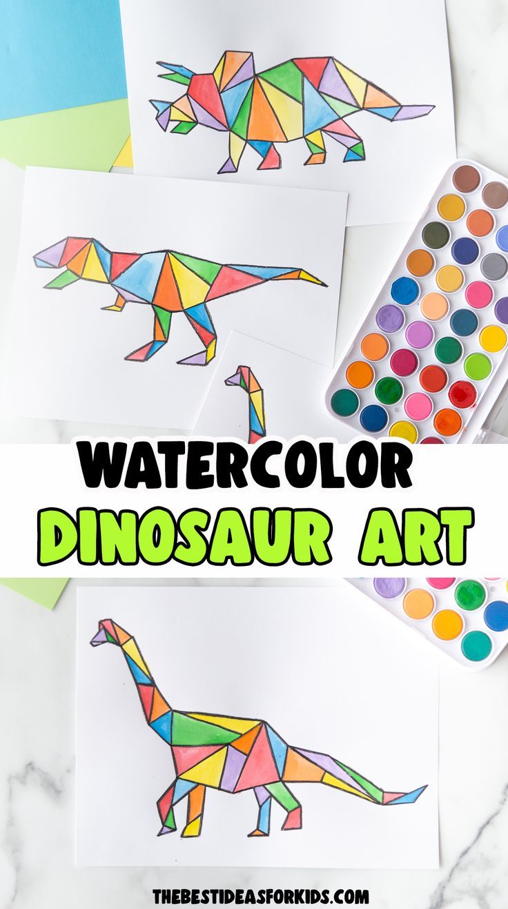 watercolor dinosaur art project for kids to do with their own hands and paint them in different colors