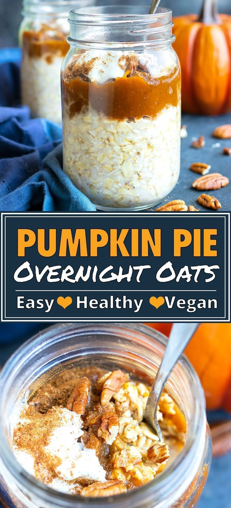 pumpkin pie overnight oats Easy Meal Prep Breakfast, Pumpkin Pie Overnight Oats, Easy Oatmeal Recipes, Pumpkin Overnight Oats, Vegan Overnight Oats, Oat Recipes Healthy, Prep Breakfast, Overnight Oats Recipe Healthy, Overnight Oats Recipe