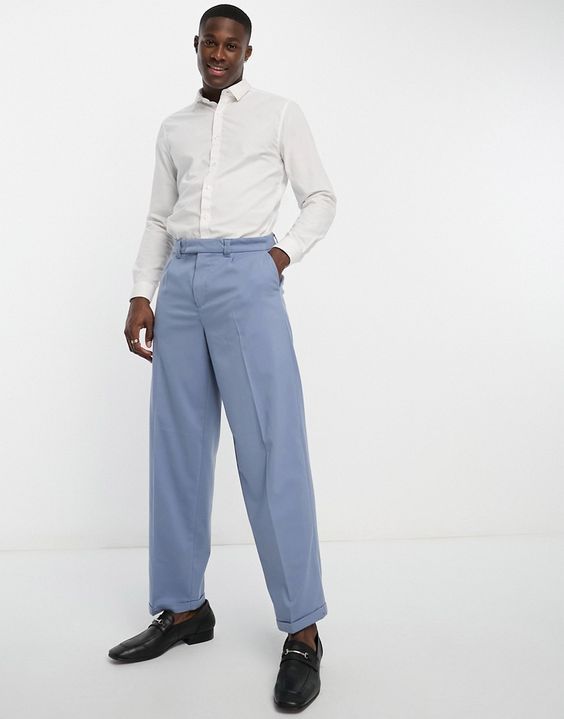 I like it the print is good it is clear the only negative is the size bigger but it still suits me. I put five stars I like Light Blue Trousers Outfit, Blue Trousers Outfit, Light Blue Trousers, Men Fashion Photoshoot, Light Blue Pants, Blue Costumes, Pants Male, Mens Formal Wear, Formal Pants