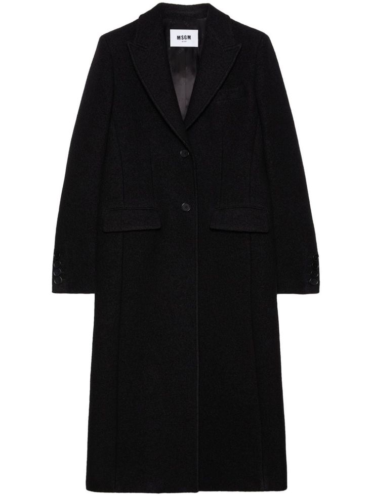 black logo patch to the rear peak lapels front button fastening two front flap pockets long sleeves buttoned-cuff sleeves straight hem mid-length Farfetch Coat, Lapel Coat, Peak Lapel, City Dress, E Logo, Dolce E Gabbana, Coat Black, Summer Beach Wear, Outerwear Coats