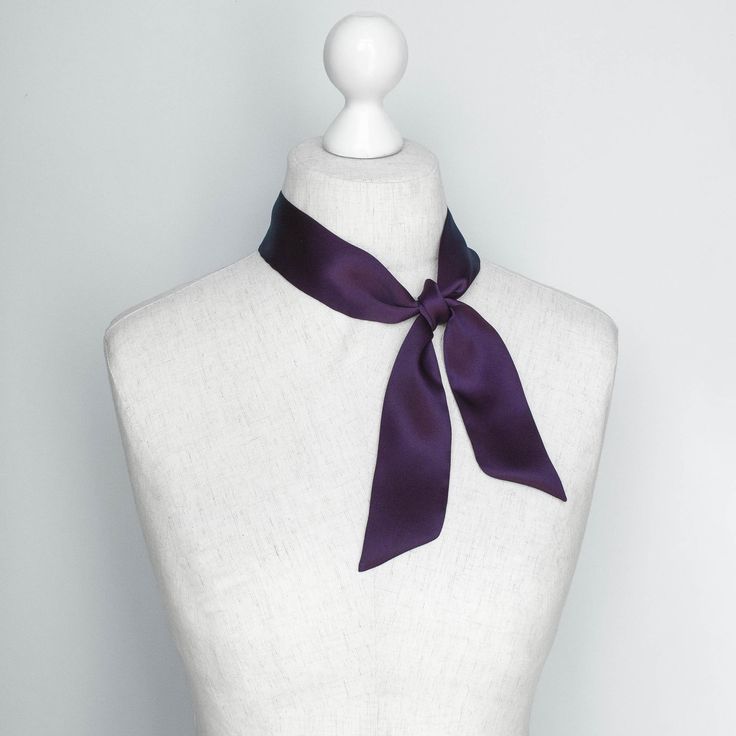 The deep purple silk hand-made skinny scarf from 100% natural silk This deep purple silk bow tiу adds a silky, sophisticated accent for year-round wear. This accessory can be worn in different ways: a necklace with a tie on the back, a headband, or a wrist. The silk scarf is a perfect way to accentuate simple clothes to look classic. Composition: 100% natural silk 19 mm Size: Approximately Width: 5 cm / 2 inches Length: 100 cm / 39 /36 / 33 inches Handmade item The product manufacturing takes 1- Luxury Silk Neckwear For Women, Luxury Silk Neckwear For Semi-formal Occasions, Luxury Silk Women's Neckwear, Elegant Purple Neckwear For Black Tie Event, Elegant Purple Scarf For Gift, Purple Silk Scarves For Formal Occasions, Formal Purple Silk Scarves, Formal Purple Silk Scarf, Elegant Purple Silk Scarf