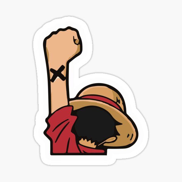 a sticker with an image of a man wearing a hat and holding his arm in the air