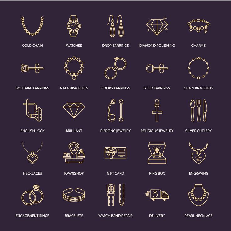 the different types of jewelry on a purple background, including necklaces, earrings and rings