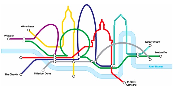 the subway map shows where to go and what to see in each city on it