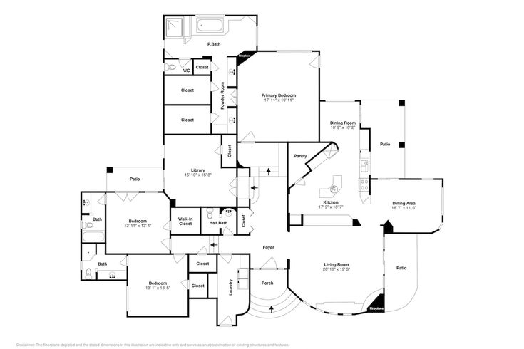 the floor plan for an apartment with three bedroom and two bathrooms, including one living room