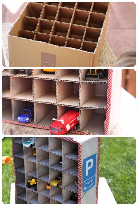 there are several different pictures of toy cars in the box