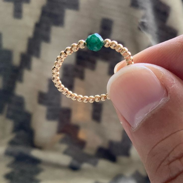 14k Gold Beaded Ring. Size 7. Natural Unpolished Emerald. Recycled Gold Birthstone Ring Jewelry, Luxury Rose Gold 14k Gold Emerald Ring, Gold Emerald Ring Stackable Fine Jewelry, Stackable Green 14k Gold Jewelry, Green Stackable 14k Gold Jewelry, Fine Jewelry Stackable Emerald, Fine Jewelry Emerald Stackable, Elegant 14k Gold Filled Promise Ring, Classic Rose Gold Emerald Jewelry