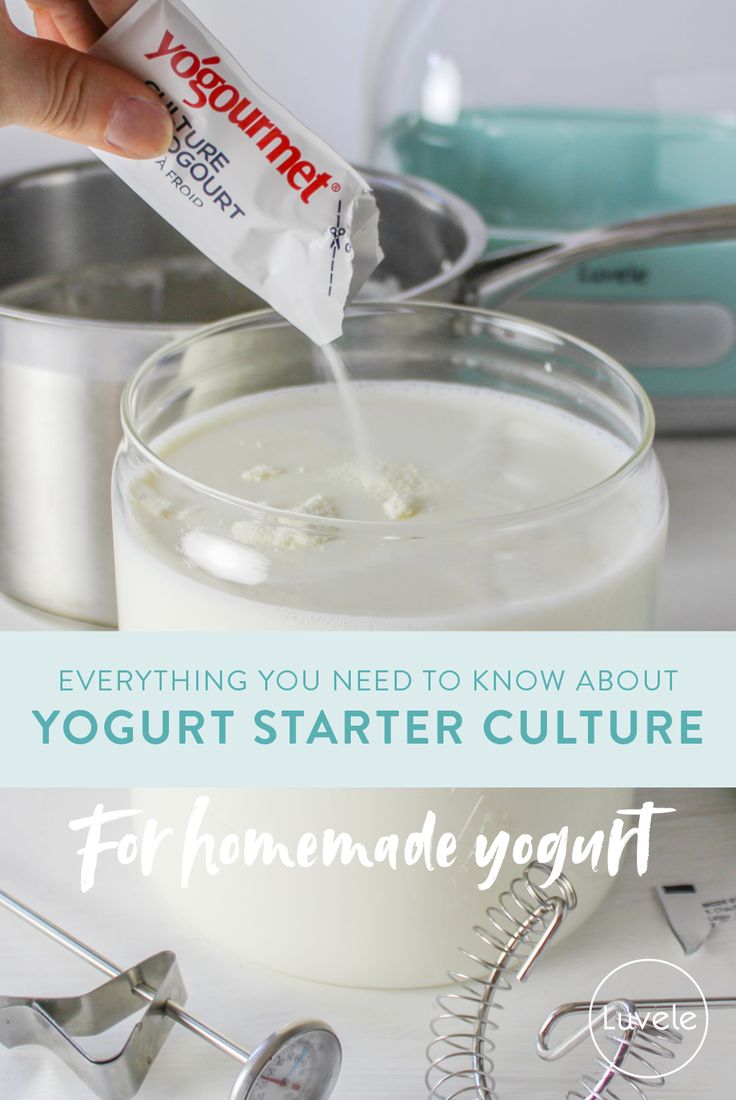 a person pouring yogurt into a bowl with the words yogurt starter culture for homemade yogurts