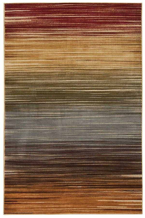 a multicolored rug with horizontal stripes on the bottom and sides in various colors