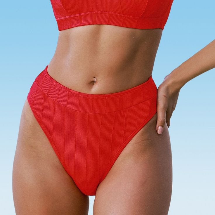 The Red High Waisted Bikini Bottoms Swimsuit is a stylish and flattering choice for beach and poolside fashion. Its bold red color and retro-inspired high-waisted design add a fashionable touch, while providing full coverage and support for the midsection. Whether paired with a matching top or mixed and matched, these bikini bottoms offer a versatile and eye-catching option for summer fun in the sun. Product code: CAA12B4E055EE Solid Color High-cut Leg Swimwear For Pool, Solid High-waist Swimwear For Sunbathing, Red Triangle Top Swimwear, Red Triangle Top Swimwear For Summer, Solid Color High-waist Swimwear For Vacation, High-cut Leg Swimwear For Sunbathing, Summer High-cut Leg Swimwear For Beach, High-cut Leg Summer Swimwear For Sunbathing, Summer High-cut Leg Swimwear For Sunbathing