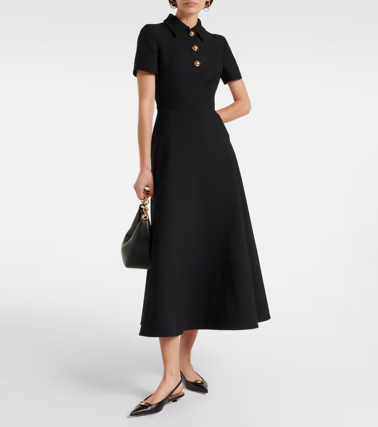 Crepe Couture A-line midi dress in black - Valentino | Mytheresa Soviet Fashion, A Line Midi Dress, Valentino Clothing, V Logo, Valentino Dress, Office Dresses For Women, Summer 2025, Midi Dress Style, Royal Outfits