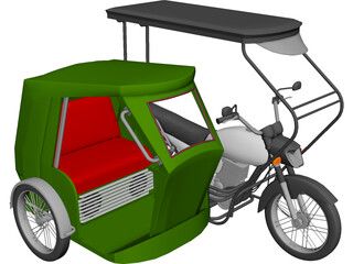 a small green and red cart with a motorbike attached to it