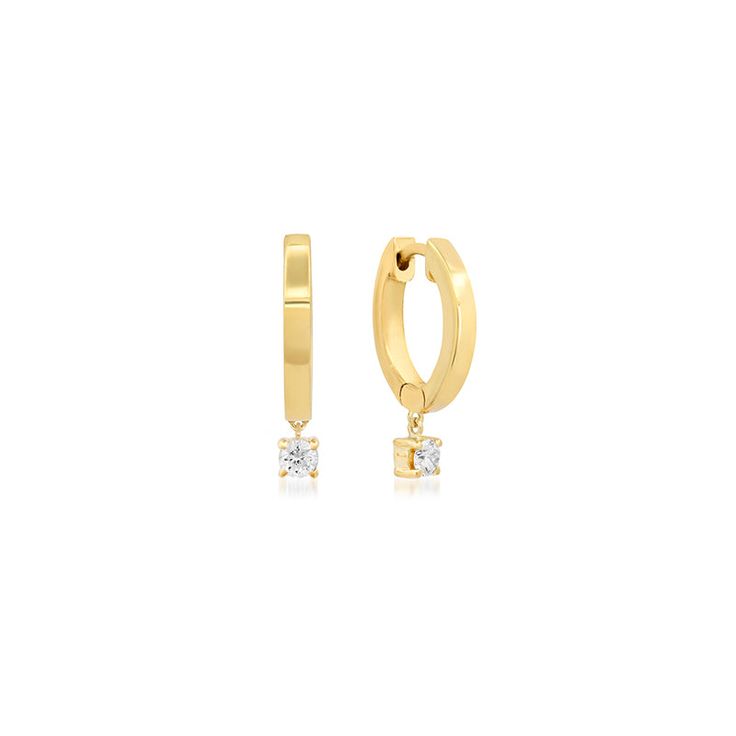 A classic huggie with a twist might be our signature by now, but these Small Huggies with 4-Prong Set Diamond Accents are not to be overlooked. Featuring a polished 18 karat gold hoop with a brilliant-cut, round and sparkling white Diamond drop, these huggies are much more than your average hoop. Hinged closure Carat Weight: 0.09cts Measures 8.35mm in diameter Made with love in Los Angeles Complimentary gift wrapping provided Classic Round Huggie Earrings Tarnish Resistant, Everyday Luxury Classic Huggie Earrings With Single Cut Diamonds, Classic Tarnish Resistant Huggie Earrings, Classic Tarnish-resistant Huggie Earrings, Classic Gold Huggie Earrings With Brilliant Cut, Classic Tarnish Resistant Huggie Diamond Earrings, Timeless Diamond Cut Yellow Gold Huggie Earrings, Timeless Yellow Gold Huggie Earrings With Diamond Cut, Classic Yellow Gold Huggie Earrings