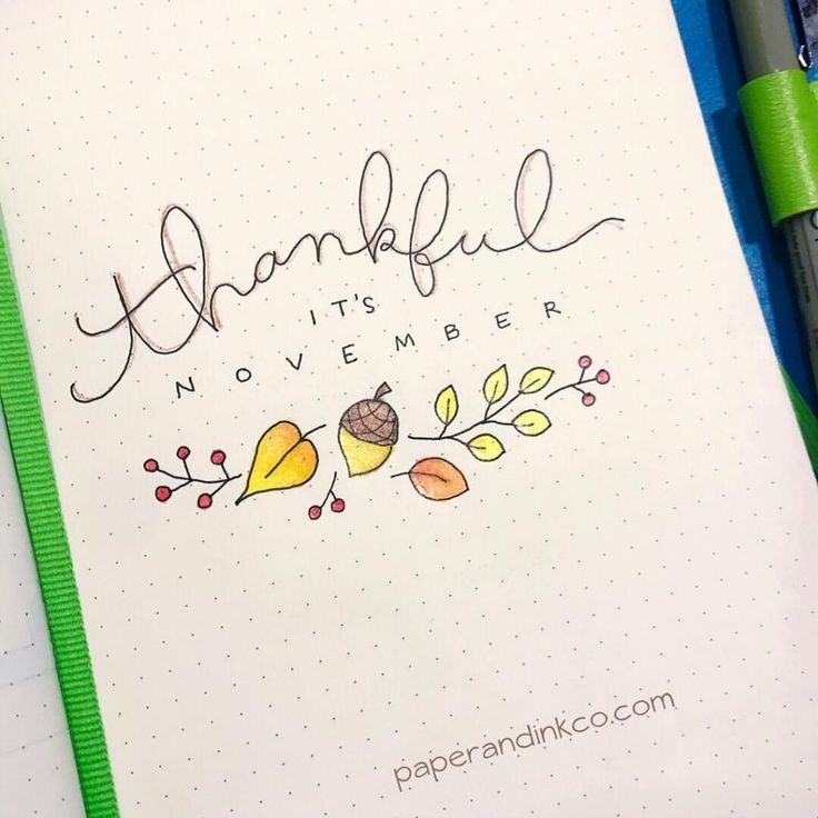 a notepad with the words, thank you're november written in cursive writing